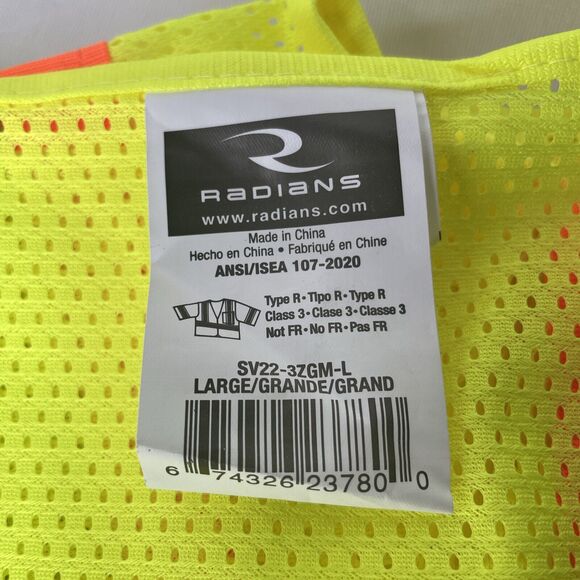 Radians SV22-3ZGM-L Mesh Class-3 Safety Vests w Two Tone Trim, Large, Yellow - Picture 2 of 2